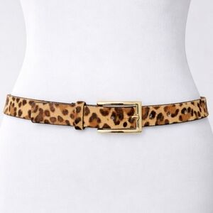 Leopard Pony Hair Belt Gold Buckle | Express Calf Hair Animal Print Belt S
